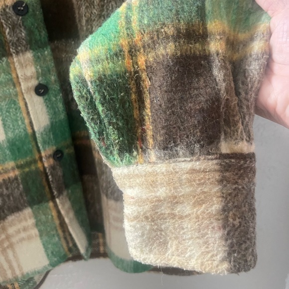 Vintage 70s CPO Mens Wool Linen Plaid Flannel Shirt Jacket Large Montgomery Ward - Picture 4 of 10
